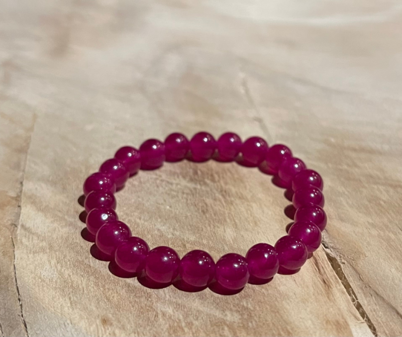 Kids armband donker roze agaat - Peer