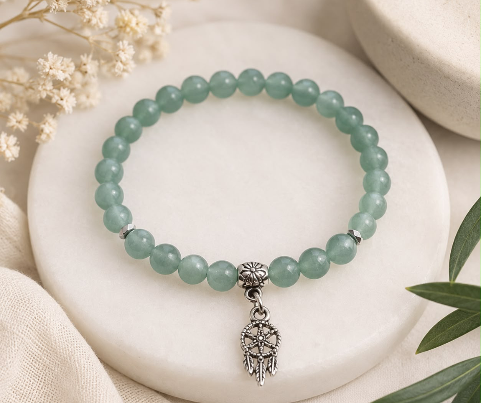Dames armband Aventurijn 6 mm met dromenvanger bedel - Peer